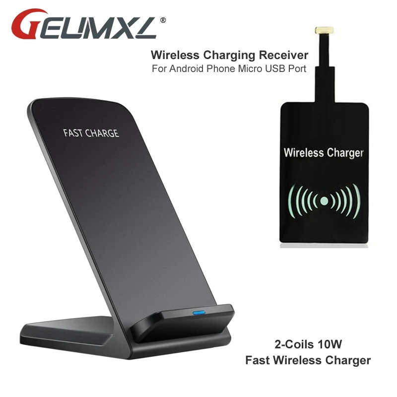 

GEUMXL Fast Wireless Charger 10W 2Coils Docking Station Qi Charger + Wireless Charger Receiver for Micro USB Port Phone
