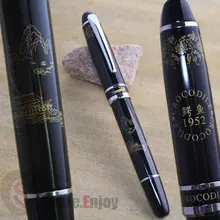 CROCODILE 1952 GLOSS BLACK AND SILVER ROLLER BALL PEN SAILING BOUT AND LANDSCAPE