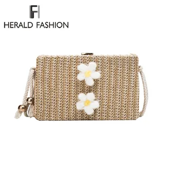 

Herald Fashion Women Rattan Flap Bag Summer Flower Straw Female Shoulder Bag Handmade Ladies' Messenger Crossbody Bag Bohemia