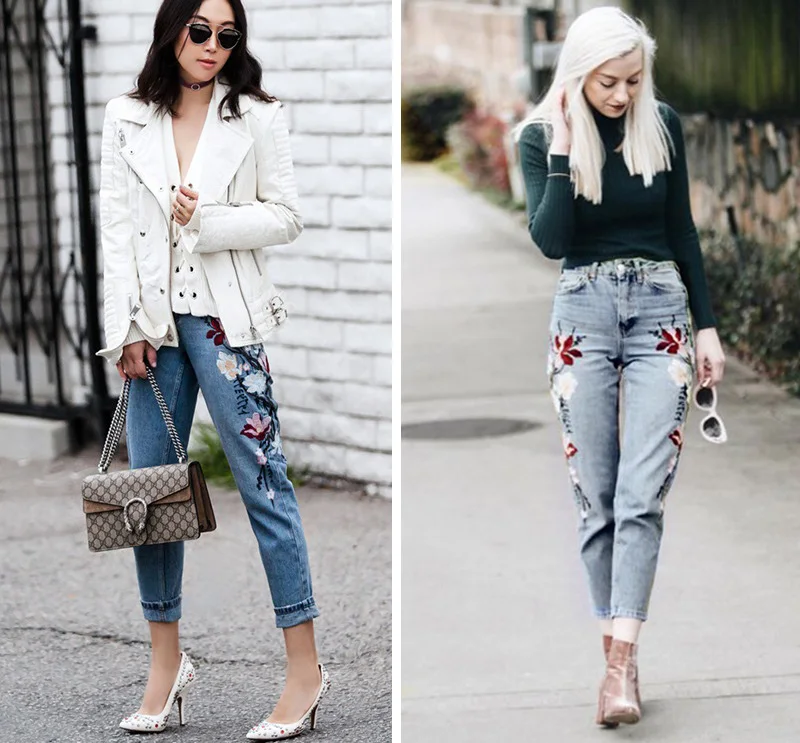 Новые джинсы с 3D цветочной вышивкой для женщин высокая талия Повседневный стиль Свободные женские джинсы размера плюс джинсовые штаны