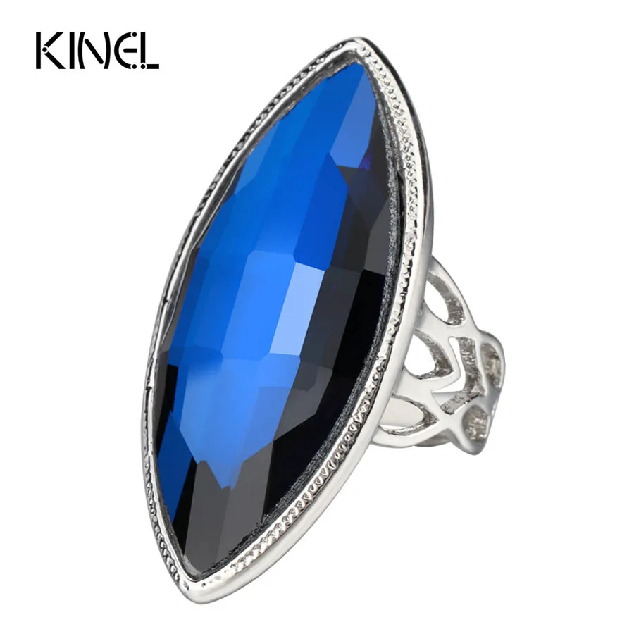 

Kinel New Arrivals Luxury Blue Glass Crystal Rings For Women Silver Color Vintage Wedding Ring Christmas Gift Punk Jewelry
