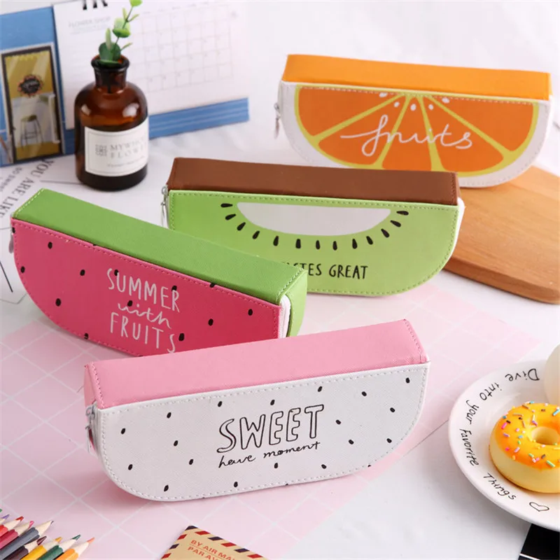High Quality PU Leather Fruit Pencil Cases Stationery Store Big Size