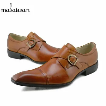 

Mabaiwan Brown Casual Men Dress Shoes Handmade Genuine Leather Luxurious Wedding Shoes Men Indian Business Formal Footwear Flats