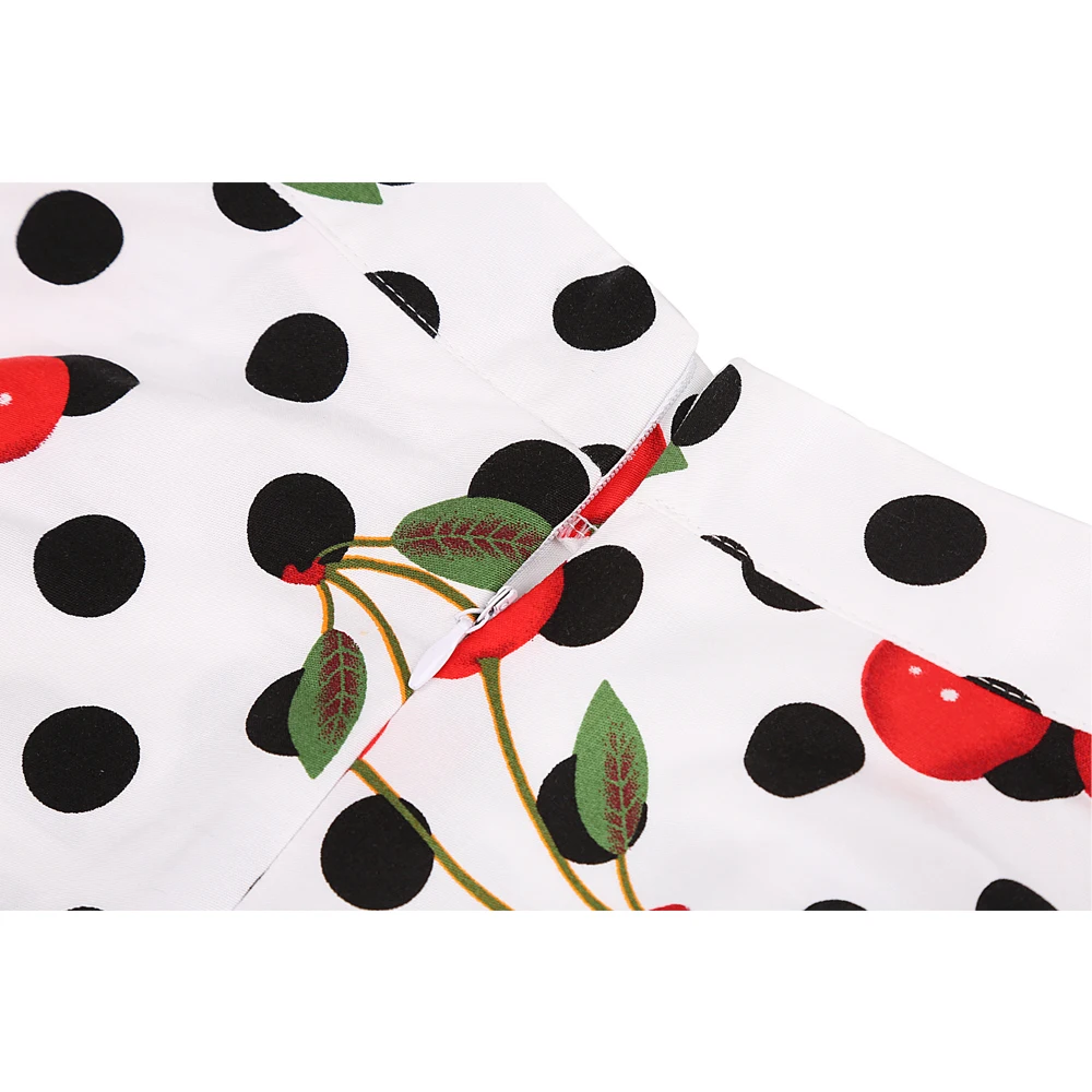 Polka Dots Women Cherry Skirts 2018 High Waist Midi Cotton Big Swing Women's Summer Pleated 50s 60s Audrey Hepburn Vintage Skirt Skirts