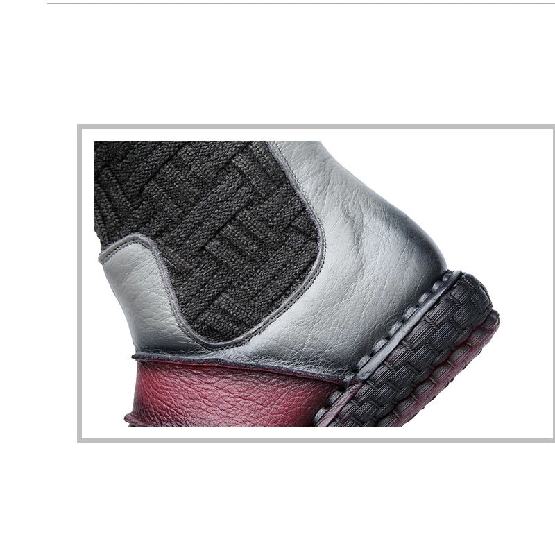 Skup BEYARNE dziewiarskie botki Genuien skórzane 2018 zimowe platformy damskie zabytkowe buty śnieżne Retro ręcznie robione damskie ciepłe buty