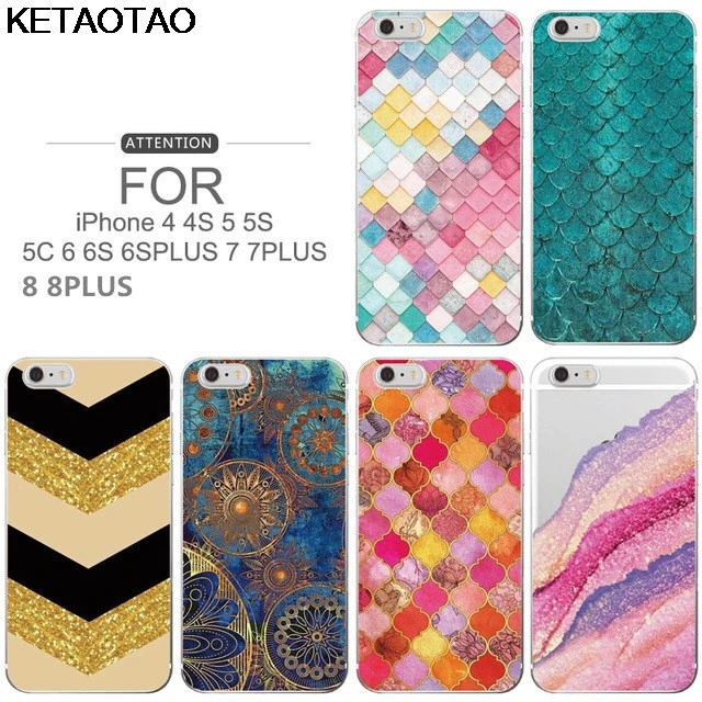 KETAOTAO Beautiful Mermaid Fish Scales Phone Cases for iPhone 4S 5C 5S 6 6S 7 8 Plus X Case Crystal Clear Soft TPU Cover | Мобильные