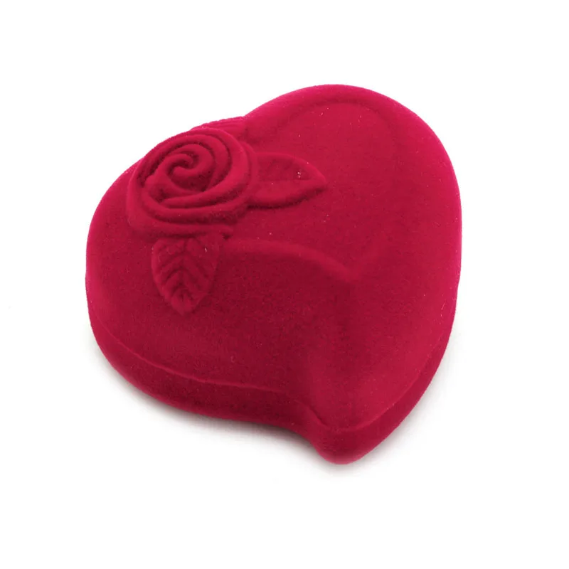 

Heart Shaped Jewelry Ring Box Velvet Red Rose Pattern Love Ring Storage Display
