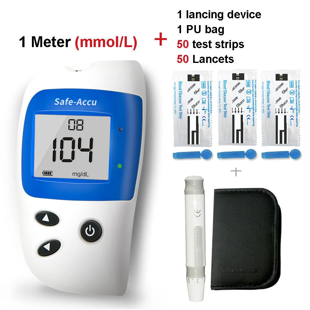 Sinocare Safe-Accu2 mg/dL mmol/L измеритель уровня глюкозы в крови тест er Kit глюкометр с тестовыми полосками скарификатор; сахар в крови монитор - Цвет: mmol L meter kit 50