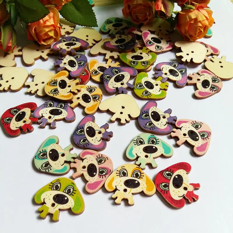 30/50Pcs/pack dog Buttons 2 Holes Mixed Wood Buttons for Sewing