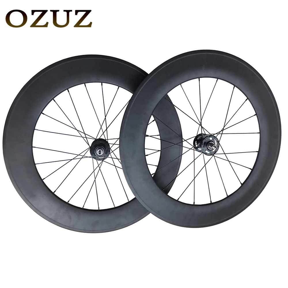 

OZUZ 88mm Single Speed 23mm Width 700c Cycling Carbon Wheels Clincher Tubular Track Bicycle Wheel 17T Cogs Fix Gear Hub Wheels