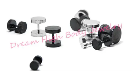 50pcs Barbell Earrings Round Cheater Surgical Steel Black Fake Ear Plug Studs Body Jewelry 3mm 4mm 5mm 6mm 8mm 10mm