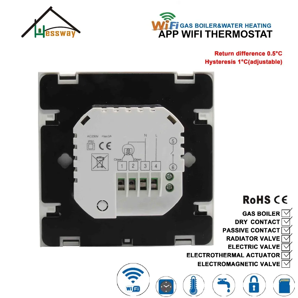 EU 100-240V 3A Hysteresis 1 degree gas boiler heating thermostat WIFI for water heating,radiator valve,Dry contact