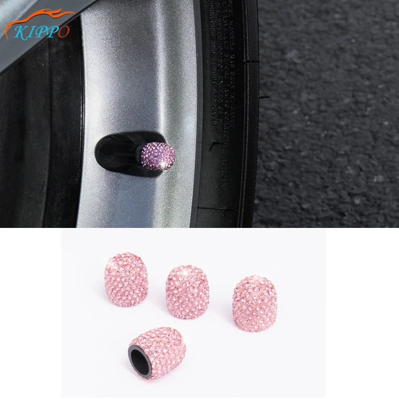 

KIPPO 4 pcs/set Car Wheel Tires Air Tyre Stem Valve Cap Car Accessories Soft Clay Crystal Luxury Auto Accessories for Woman