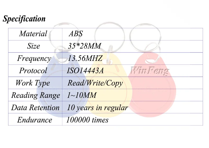 200 шт Водонепроницаемый Бесконтактный ABS RFID Брелок с радиочастотной идентификацией 13,56 МГц Ключ бирка для замка двери отеля