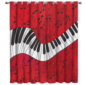 

Piano Music Note Red Background Window Treatments Curtains Valance Window Curtains Dark Living Room Bathroom Decor Fabric Kid
