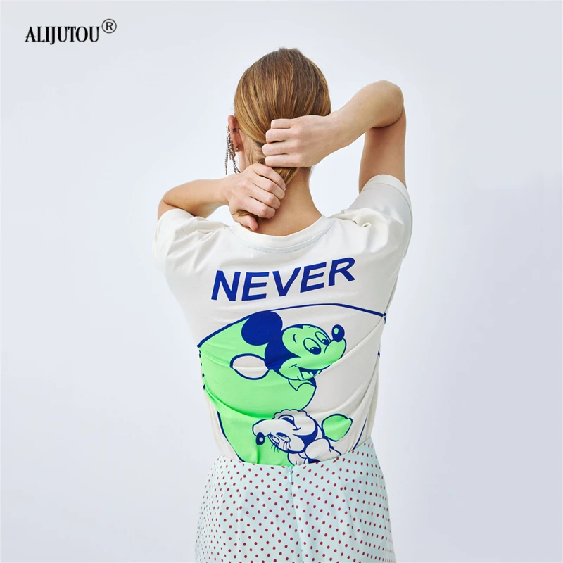 

Crossover Mickey White T Shirt Women Simple Fashion Cartoon Letter Short Sleeve Print Tee Shirt Femme Casual Shirt Tops Zaraing