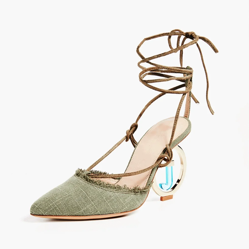 

2019 New Arrivals Lace Up Pumps Pointed Toe Strange Style Elegant Lady Dress Shoes Novelty Cut Out Summer Pumps Woman Clear Heel