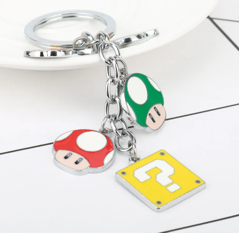 1 pcs Creative Cartoon Super Mario Bros Figure Toys Keychain Nario Luigi Mushroom Question Mark Pendant Key Chain Ring toys