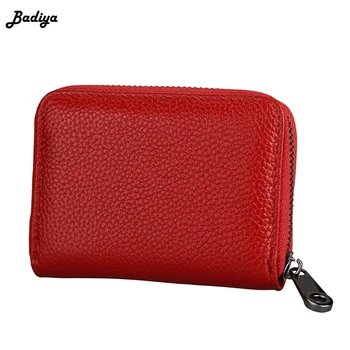 

New Unisex Accordion Zip Wallet RFID Blocking Genuine Leather Wallet Zipper Money Card holder Clutch Coin Purse Small Wallet