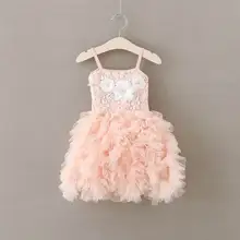 Летние новые модные платья для маленьких девочек кружевное праздничное платье с цветочным принтом Пышное газовое розовое платье принцессы детская одежда E1918