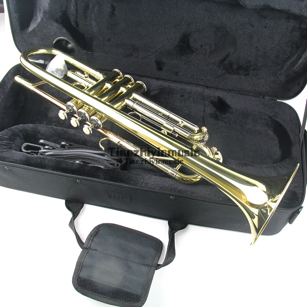 trumpet bB key Professional Yellow brass body +casetrumpet bbbb