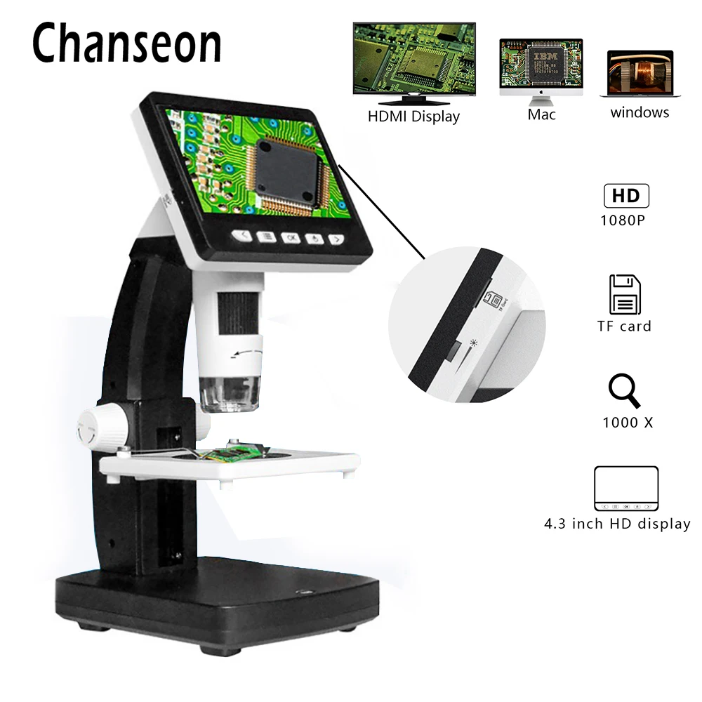 Chanseon 1000X 2 0 мегапикселей ЖК электронный HD цифровой микроскоп 4 3 &quotвидео