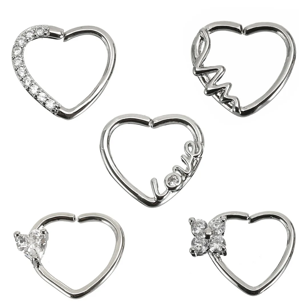 Sexy Zircon Crystal Nose Ear Rings Helix Tragus Piercings Cartilage Earring Love Heart Hoop Earring Body Jewelry Shellhard 2pcs