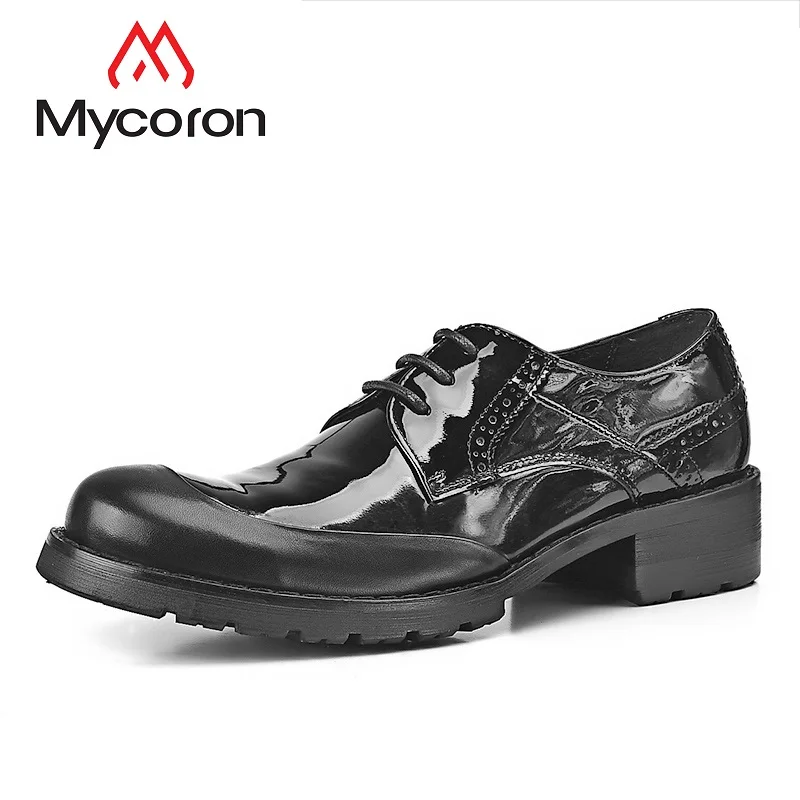 

Mycoron Top Quality Shiny Patent Genuine Leather Shoes Men'S Big Round Toe Platform Bottom Shoes For Business Party Dress Shoes