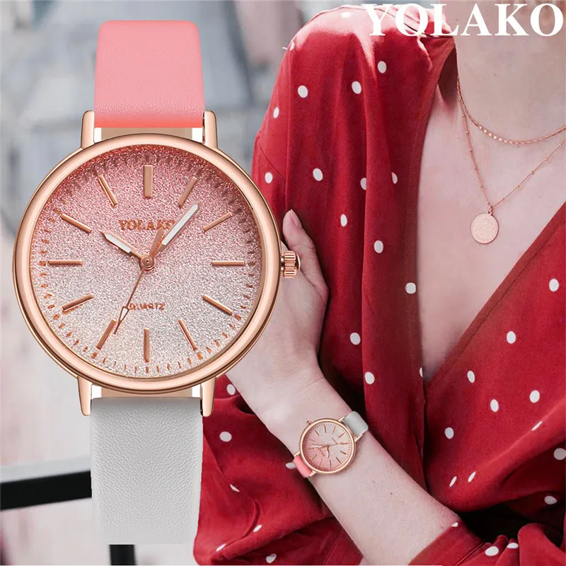 

YOLAKO Womens Watches Top Brand Casual Quartz Leather Band New Analog Wrist Watch Dames Horloge Montres Femmes 2019