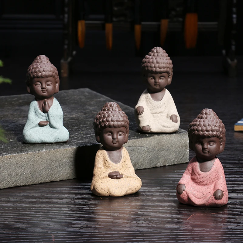 4 шт./компл. керамическая фигурка буддийского монаха садовое украшение мини глиняные фигурки из исина благоприятные украшения Dudda Будда Буддизм чайная посуда Декор