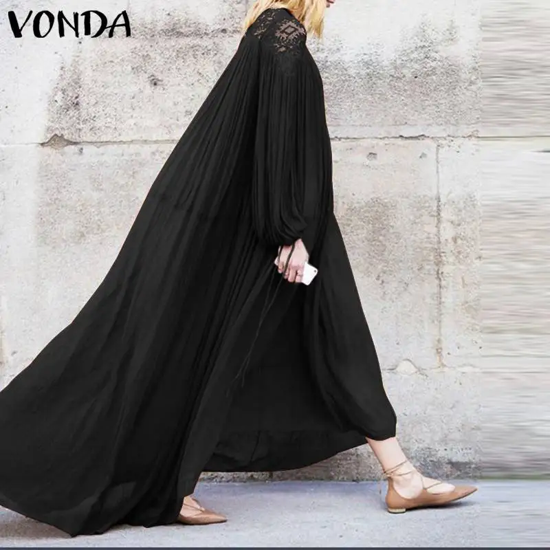 VONDA, богемное кружевное платье большого размера,, женские сексуальные вечерние платья макси с рукавом-фонариком, повседневное свободное платье, праздничный Сарафан
