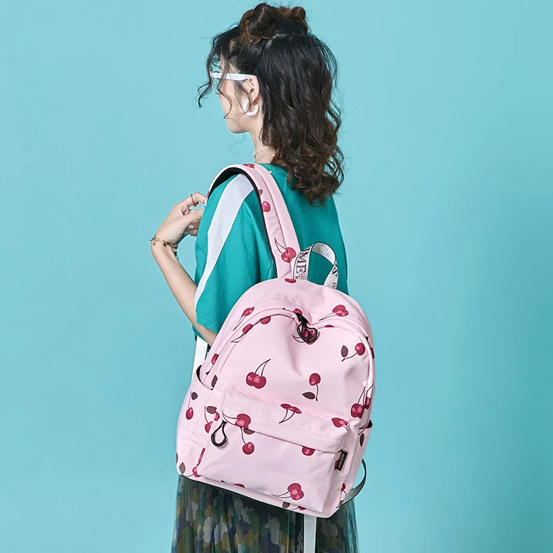 Женский рюкзак с вишнями, мягкая задняя часть, полиэстер, рюкзаки, школьные сумки, студенческие, для девушек, большой объем, рюкзак для путешествий, Mochila