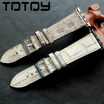 

TOTOY Grey Himalayan White Crocodile Leather Apple Watchband, iWatch 44MM 42MM Vintage Apple Watch Bracelet, Fast Shipping