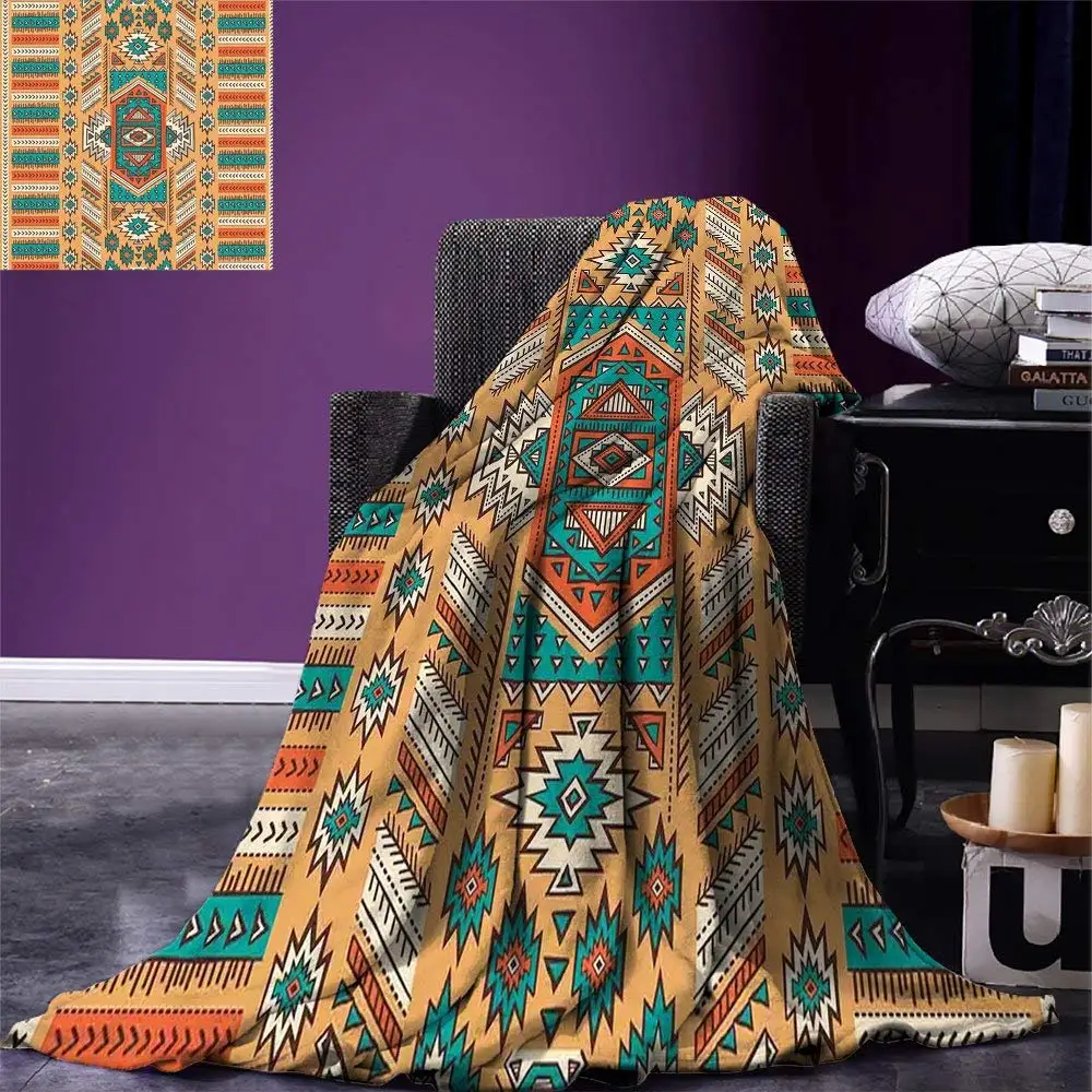 

Tribal Throw Blanket Ethnic Aztec Secret Tribe Pattern Bohemian Style Warm Microfiber Blanket
