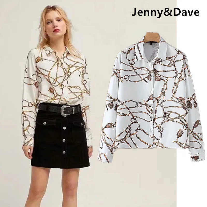 Jenny & Dave 1212 blusa feminina принт цепи нет кимоно blusas mujer de mod рубашка для женщин топы и блузки для малышек плюс размеры комплект из 2 предметов