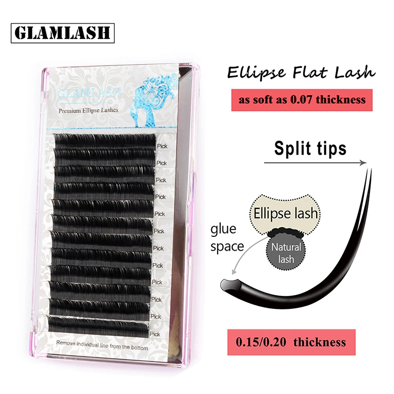 

GLAMLASH Flat Ellipse Eyelashes Extensions Split Tips Ellipse Shaped Natural Light False Ellipse Eyelashes Glossy Color