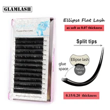 GLAMLASH Flat Ellipse Eyelashes Extensions Split Tips Ellipse Shaped Natural Light False Ellipse Eyelashes Glossy Color