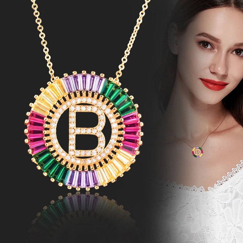 

SINLEERY Gorgeous Colorful CZ Stones S M B Letter Pendant Necklace Gold Color Link Chain Luxury Jewelry Beautiful Gift CZ071 SSH