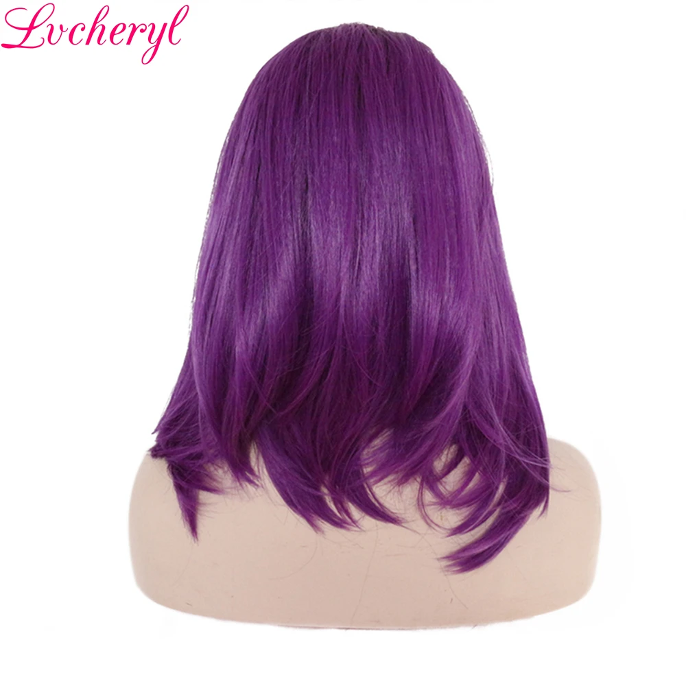 Lvcheryl Ombre черный до фиолетовый ручной работы короткий Боб мягкий высокой плотности термостойкие синтетические кружева передние парики для женщин макияж