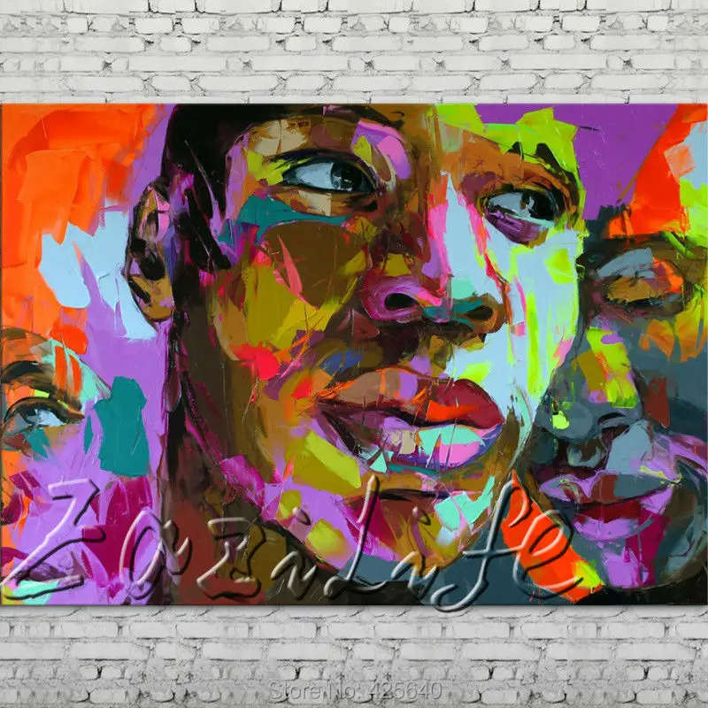 

Palette knife portrait Face Oil painting Character figure canva Hand painted Francoise Nielly wall Art picture for living room44