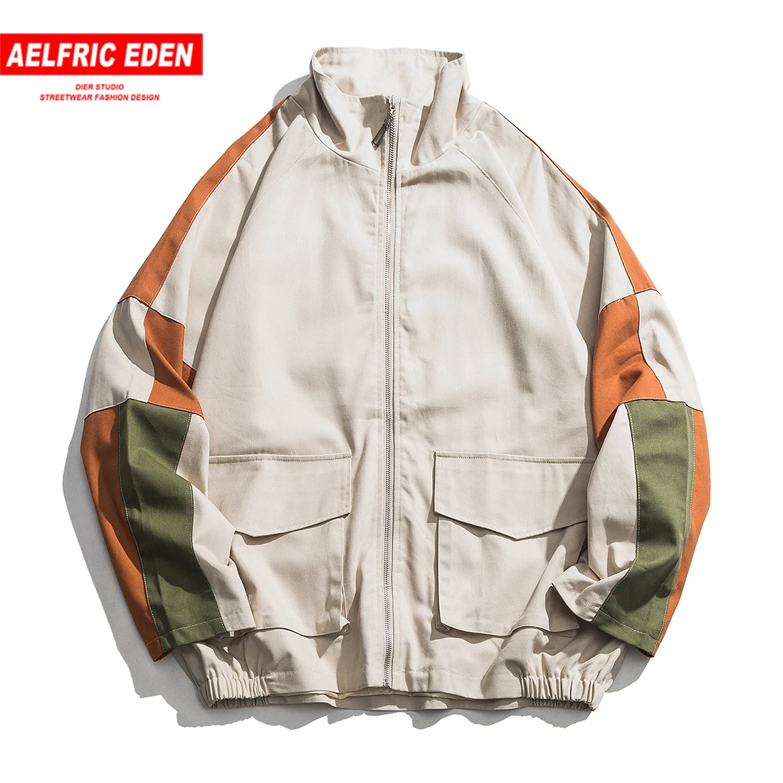 

Aelfric Eden Hip Hop Windbreaker Overcoats Mens 2019 Fashion Harajuku Vintage Stand Color Block Zipper Casual Jackets Streetwear