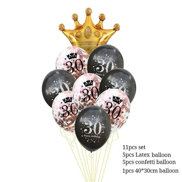 thumbnail image 1 of Globos de cumpleaños de 30, 40, 50 y 60 años, decoraciones para fiestas de cumpleaños número 30, globos dorados y negros para adultos, suministros para fiestas de cumpleaños, 1 of 5
