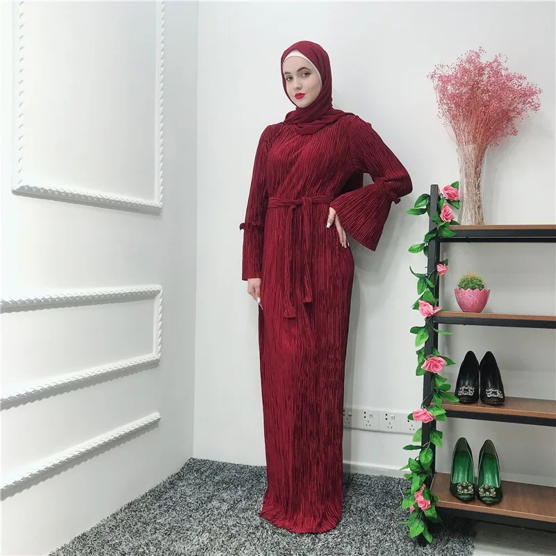 Элегантные Полные платья мусульманская одежда традиционная сморщенная юбка-карандаш Турецкая Арабская Eid Mubarak абайя Женская