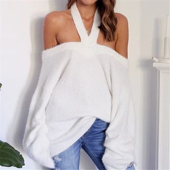 

Winter Women Sweaters And Pullovers Solid Women Haler Off Shoulder Sweater Ladies Pullover Sweater Womens Long Sleeve Sweaters