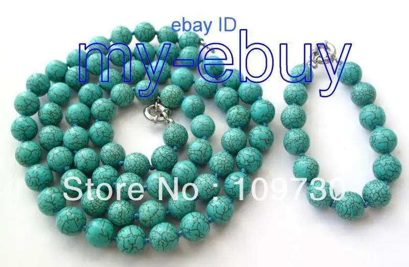 

Jewelry 00290 12mm Round Green Turquoise 38" Necklace 8" Bracelet set