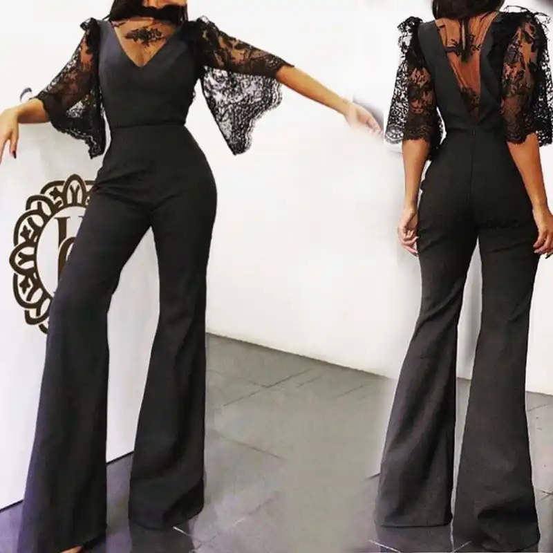 lace flare jumpsuit