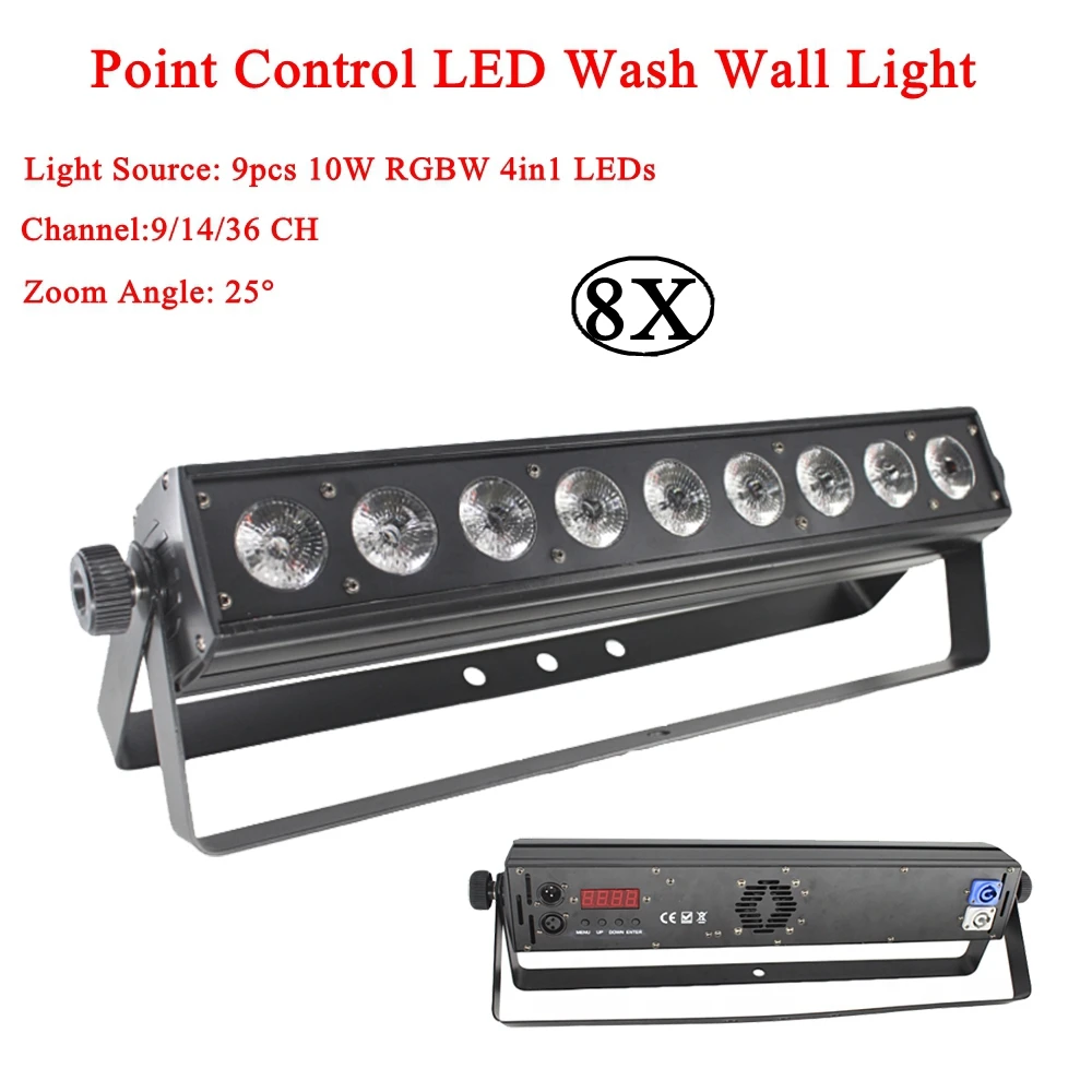 8Pcs/Lot Point Control LED Wall Wash 9x10W RGBW 4in1 Lighting Good For DJ Disco Party Dance Floor Nightclub Bar And Wedding Lamp
