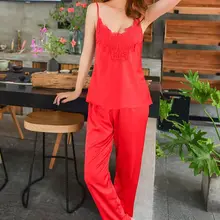 2 шт./компл., мягкие, классные женские пижамы, длинные штаны, топы, две части, домашняя одежда, новые кружевные пижамы на бретельках