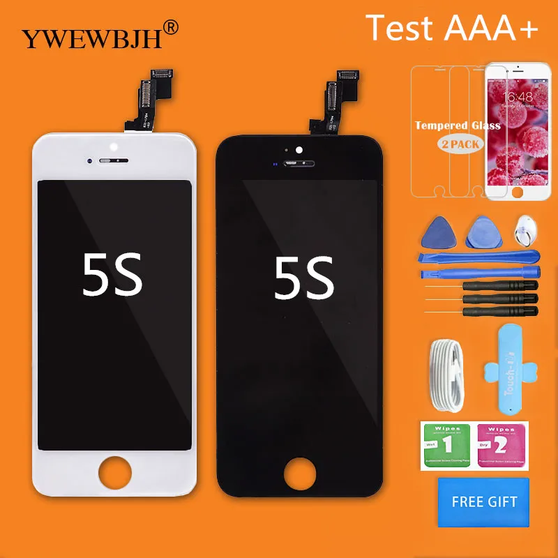 

YWEWBJH 40 PCS Lot 100% Test AAA LCD Screen Touch For iPhone 5S Display Digitizer Assembly No Dead Pixel Black White Free DHL