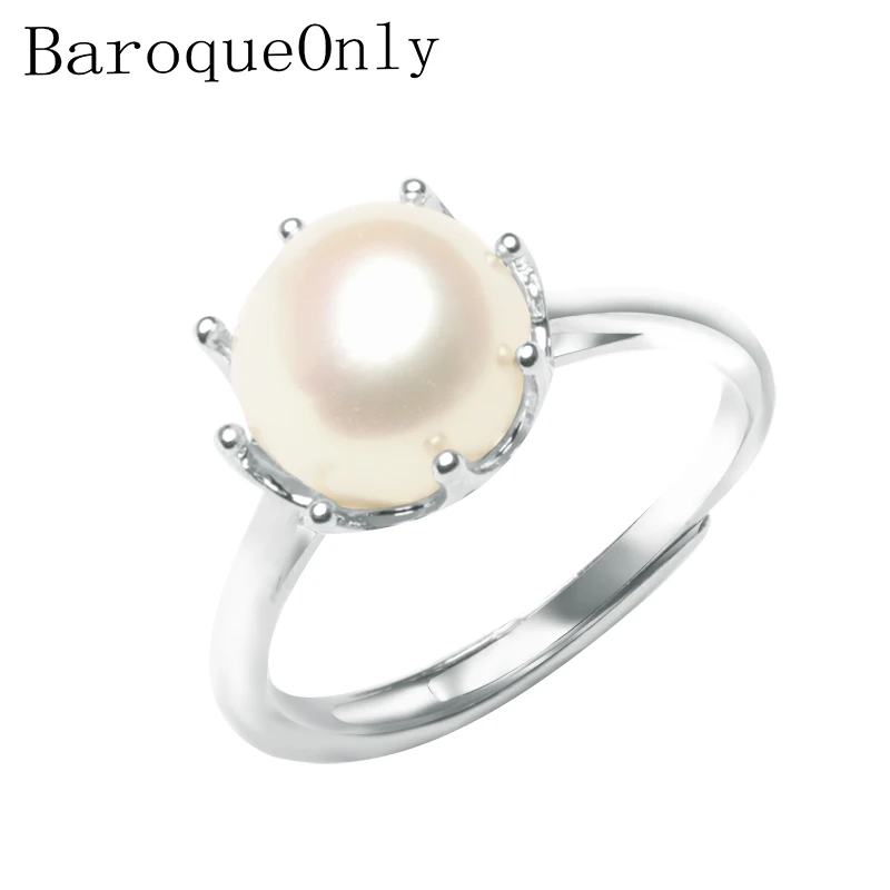 BaroqueOnly 925 пробы Серебряное кольцо с натуральным жемчугом, кольцо с короной, многоцветные ювелирные изделия, регулируемые кольца для женщин, милые/Романтические кольца RAX